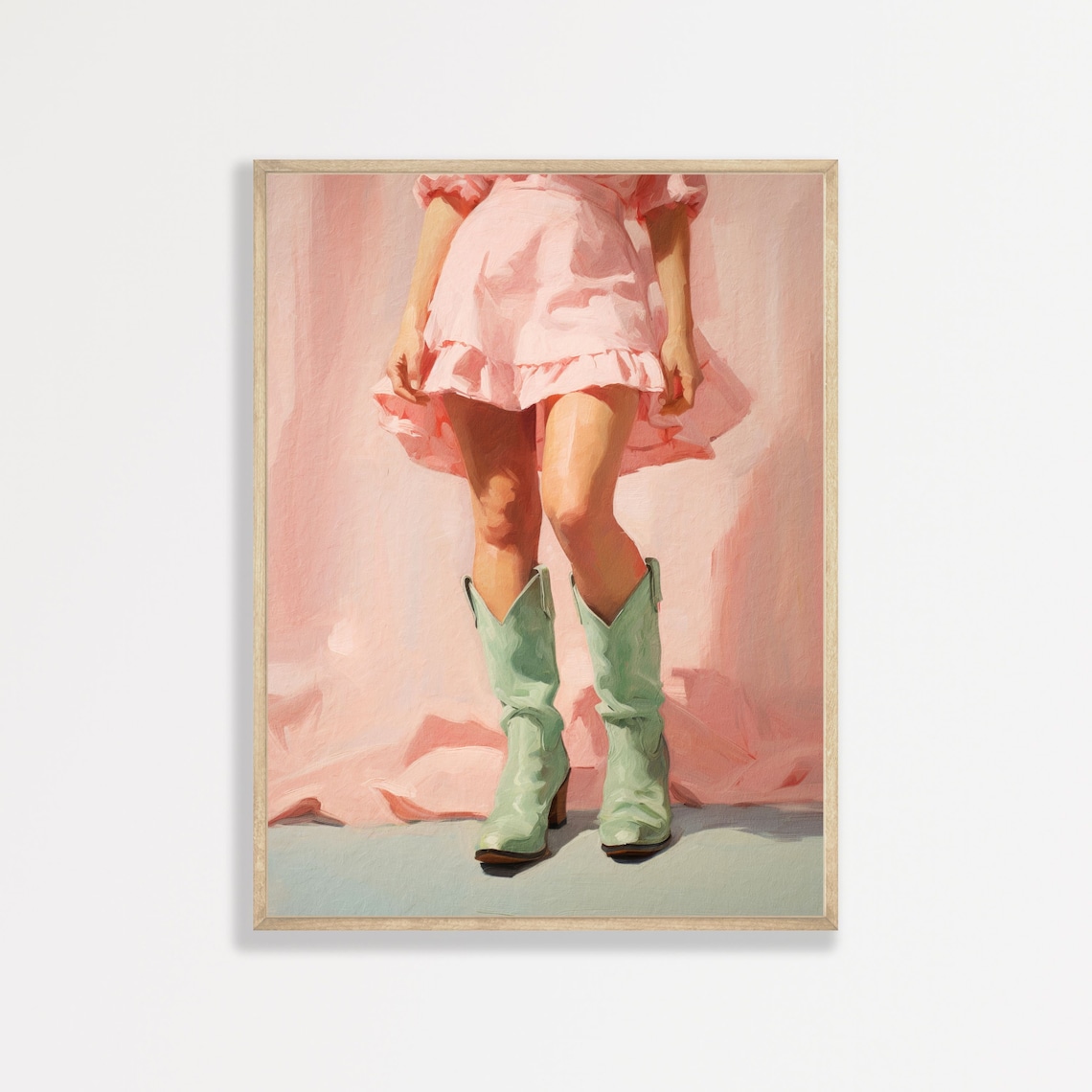 Cowgirl Boots Retro Western Art Print, Sage Green