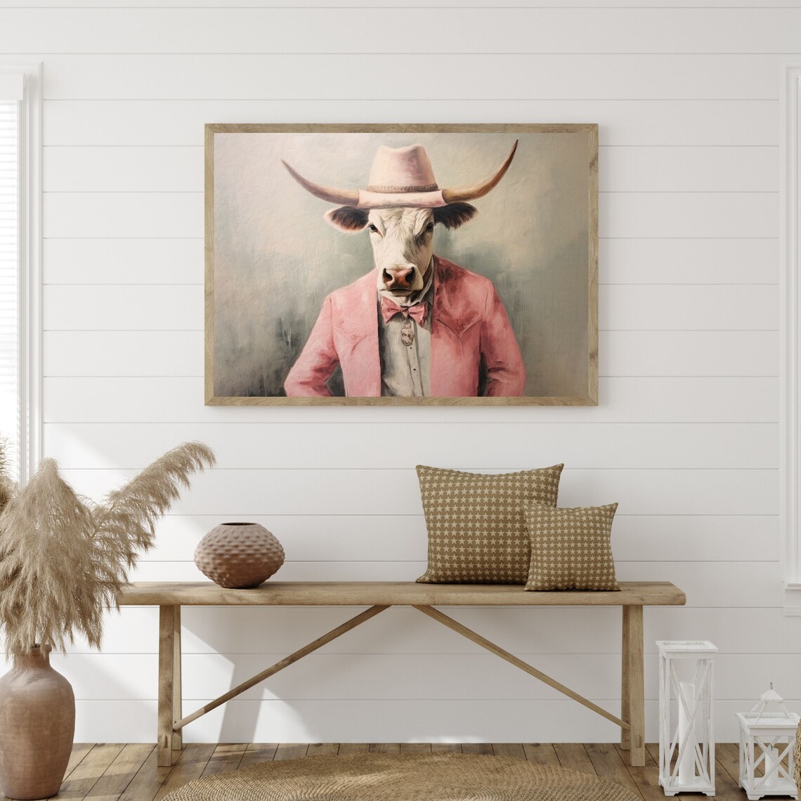 Retro Bull Painting Western Pastel Pink Art Print - Image 3