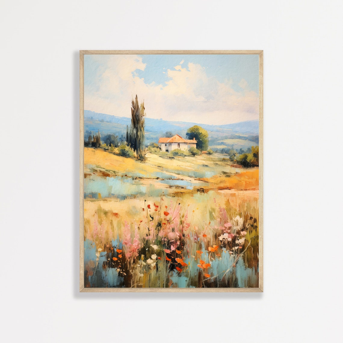 Tuscan Farmhouse Among Cypress Trees and Golden Hills Italy Poster