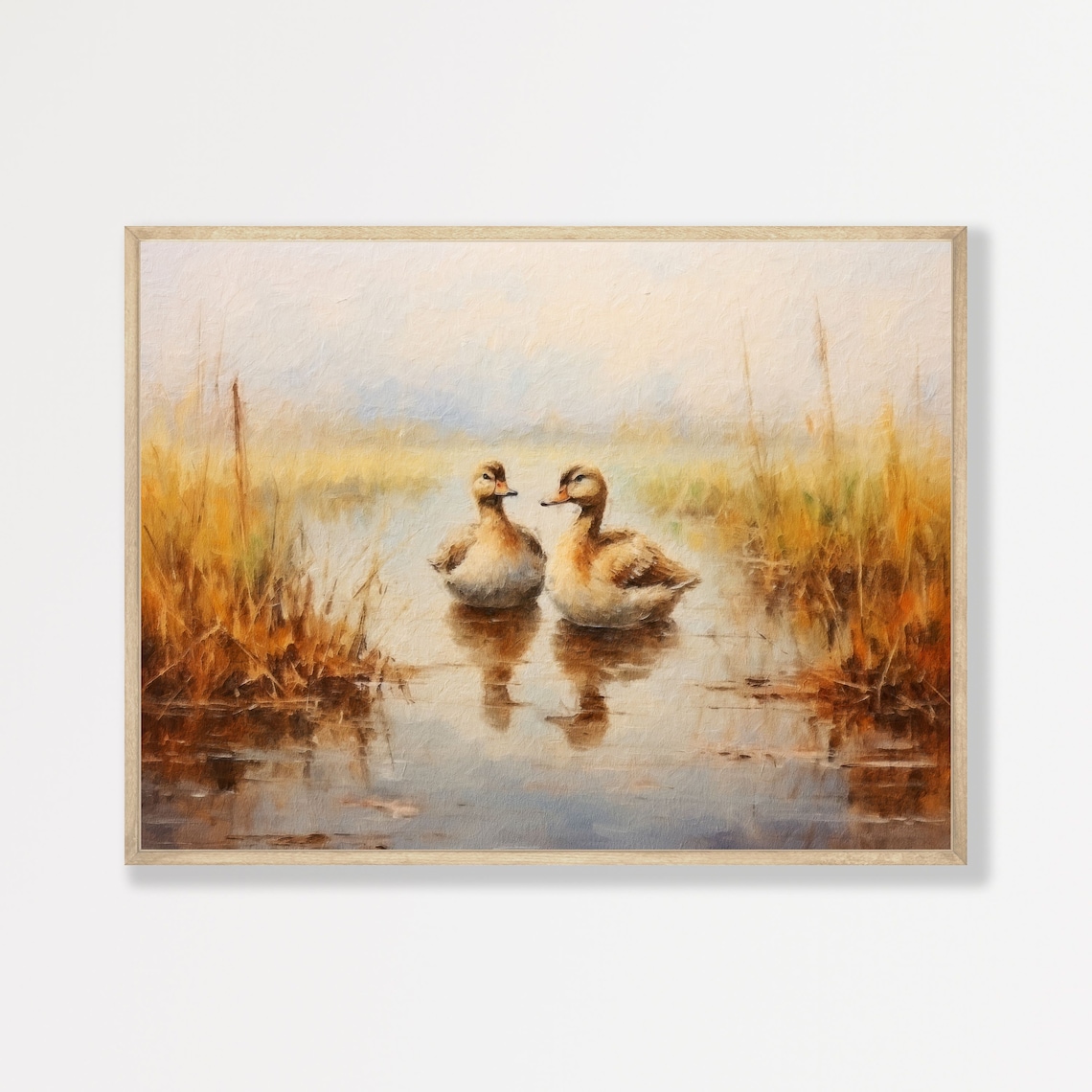Duck Pond Country Farmhouse Vintage Oil Painting Art Print