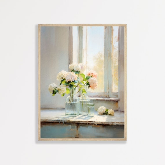 Hydrangea Flower Painting, Retro Botanical Art Print