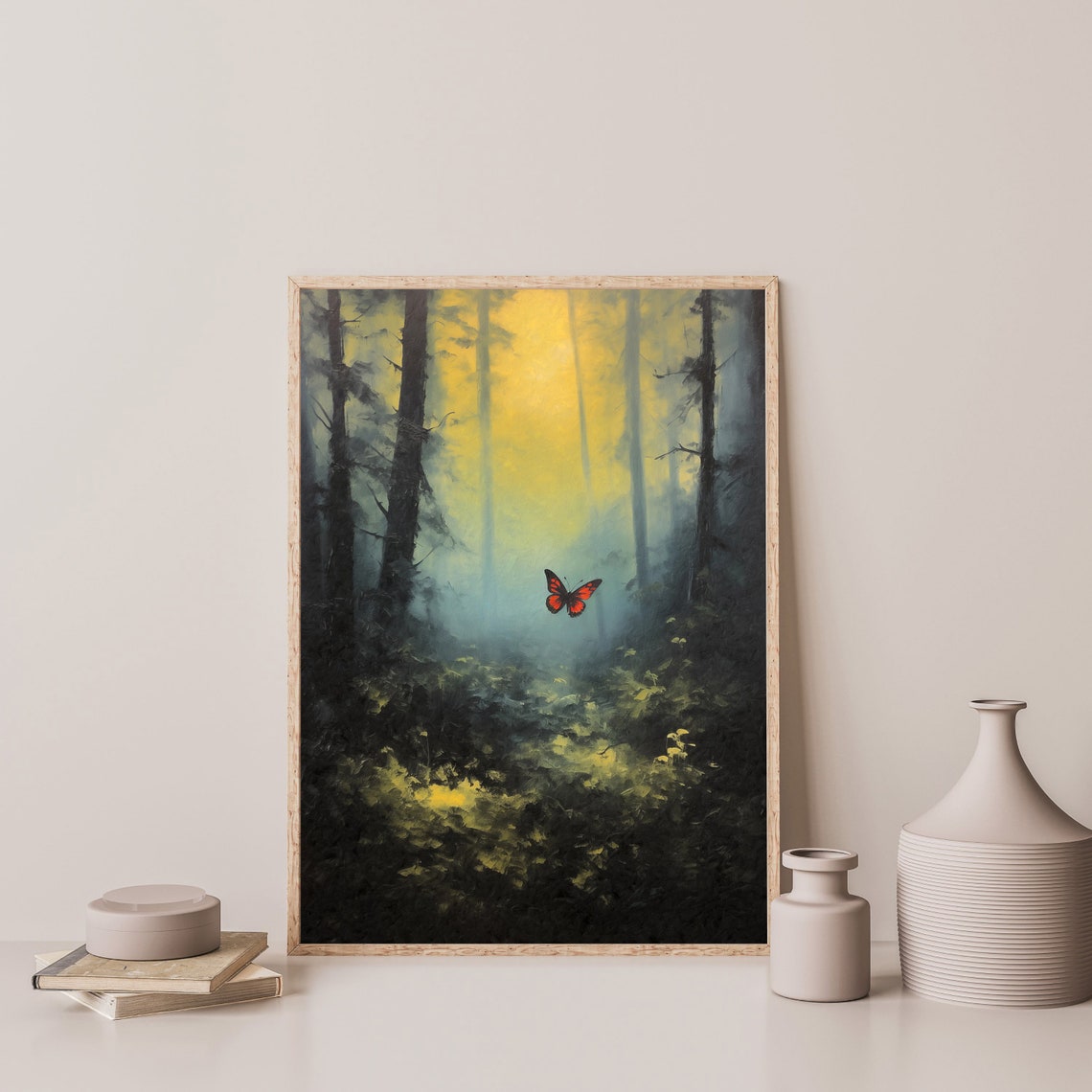 Vintage Butterfly Wall Art Dark Academia Decor Forest Nature Landscape Print P 793 - Image 3