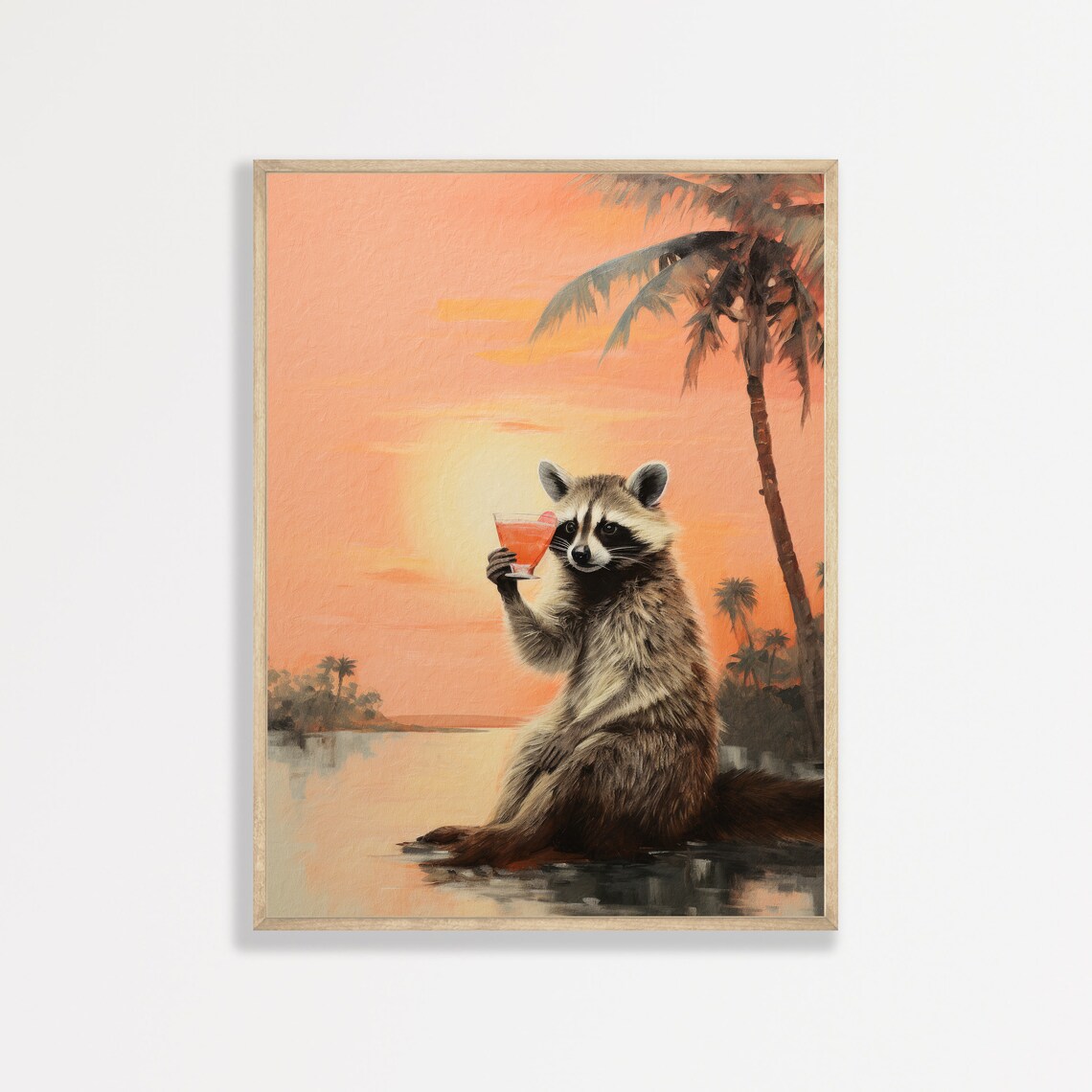 Raccoon Bar Retro Funny Cocktail Wall Art Print