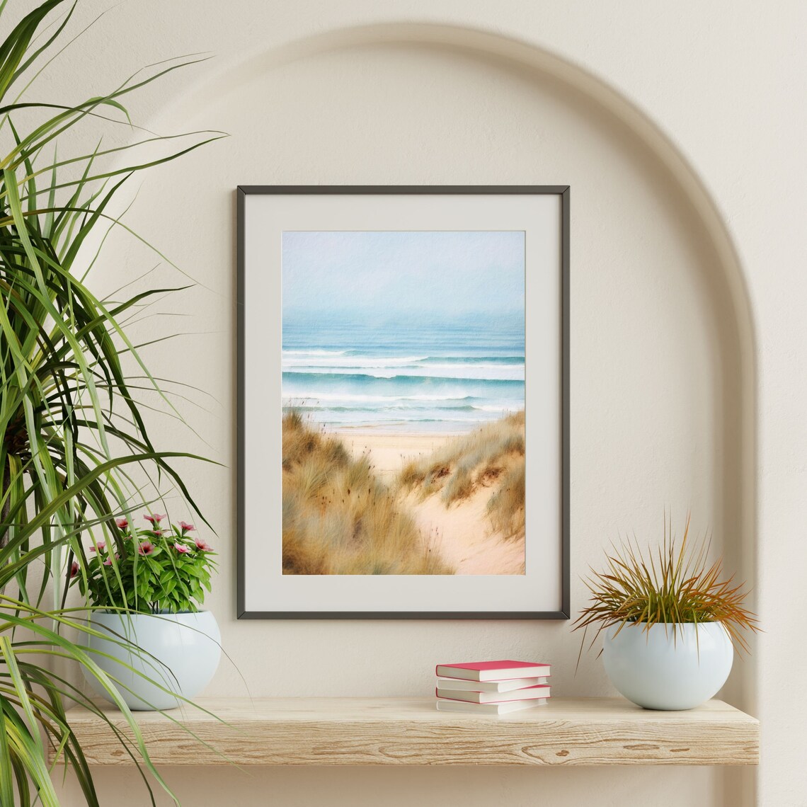 Muted Beach Dunes Retro Coastal Landscape Art Print - Image 2