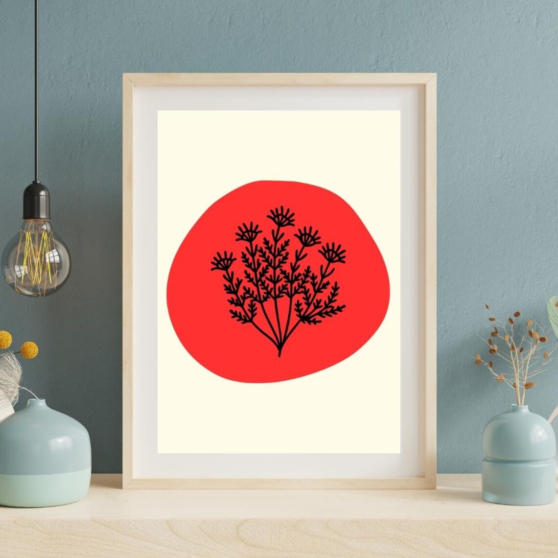 Red And Black Abstract Floral Wall Art Minimalist Botanical Print Modern Trendy Poster For Home Decor