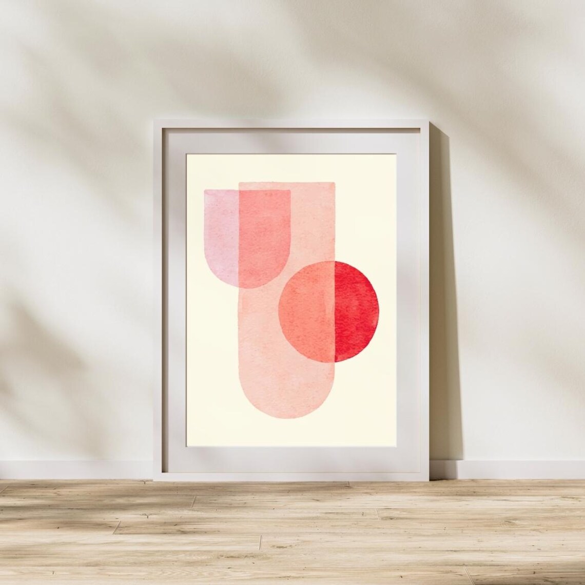 Beige And Red Circle Print Abstract Geometric Wall Art