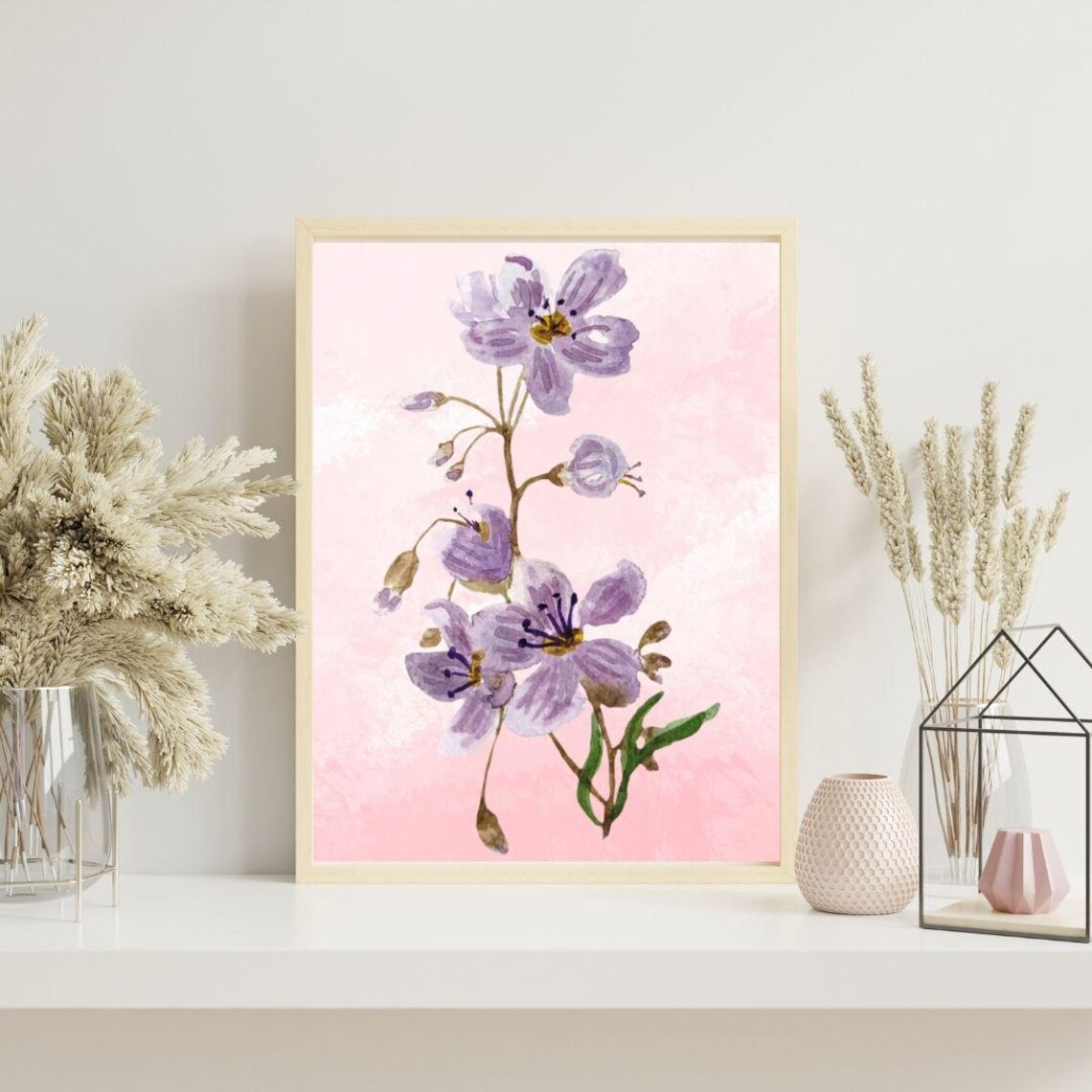 Purple Blossom Watercolor Botanical Minimalist Flower Poster