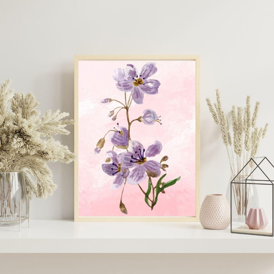 Purple Watercolor Floral Print Botanical Wall Art