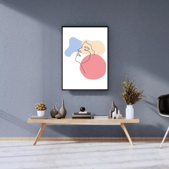 Minimalist Woman Silhouette Art Print Pastel Line