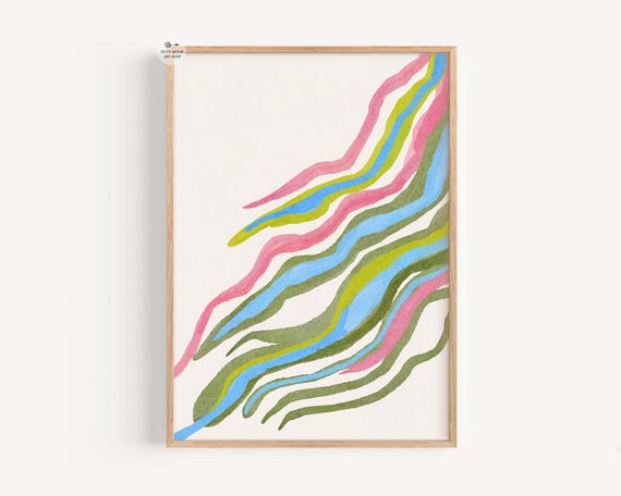 Abstract Line Art Print Modern Watercolor Wave