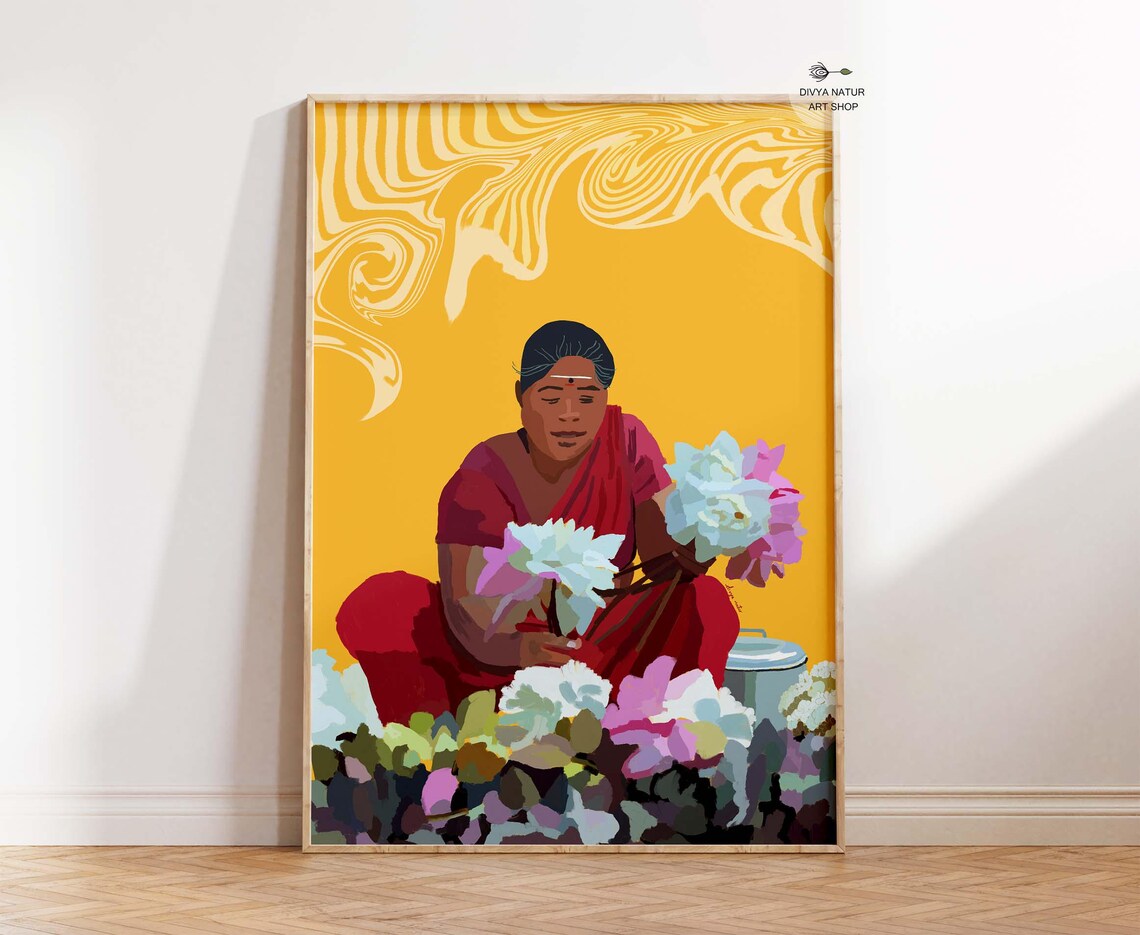 Flower Seller Woman Chennai Market Indian Street Scene Art Print