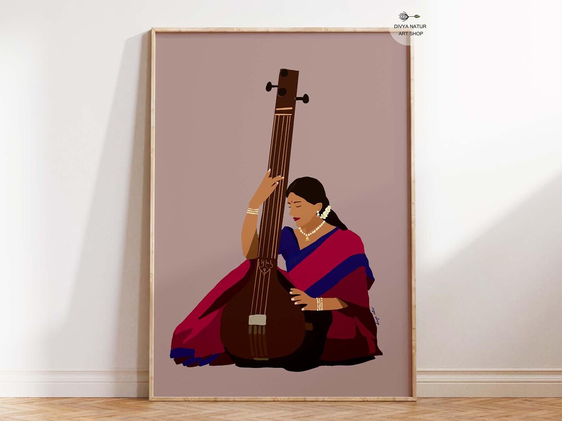 Tanpura Player Woman Art Print, Classical Music
