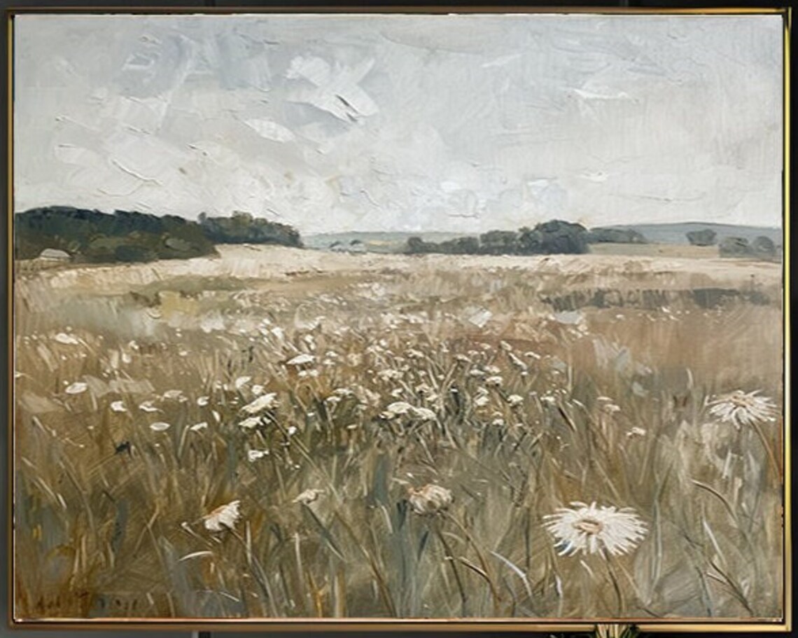 Daisy Wildflower Field Under Pale Sky Vintage Cottagecore Field Poster - Image 2