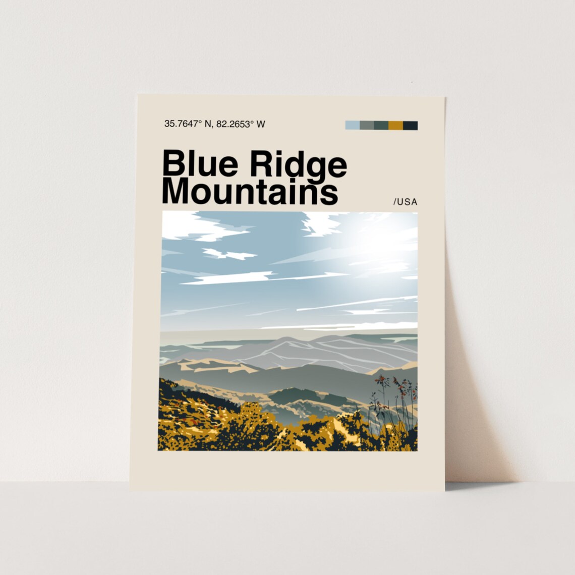 Blue Ridge Mountains Minimalist Mid-Century Art Print