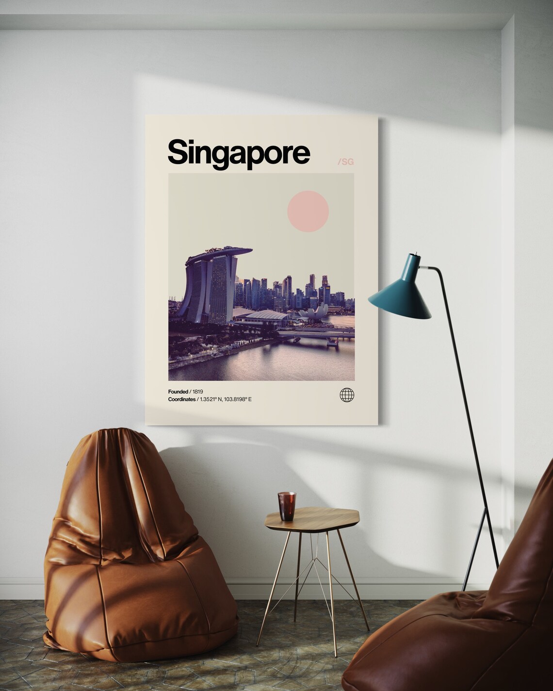 Singapore Marina Bay Sands Skyline Mid Century Minimalist Poster - Image 3
