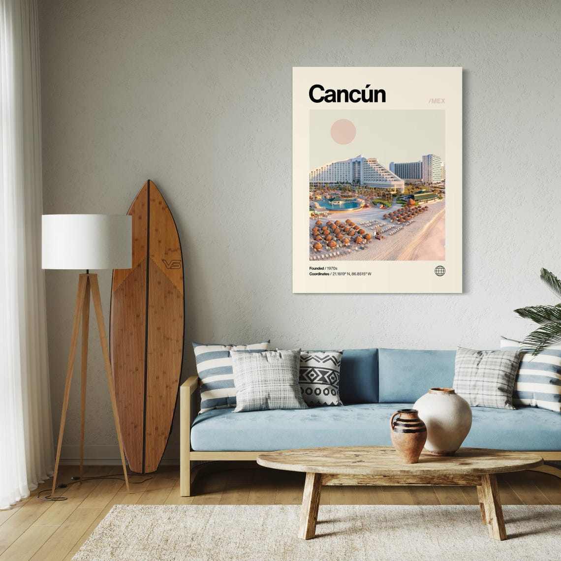 Cancun Mexico Beachfront Resorts Minimalist Mid Century Poster - Image 2