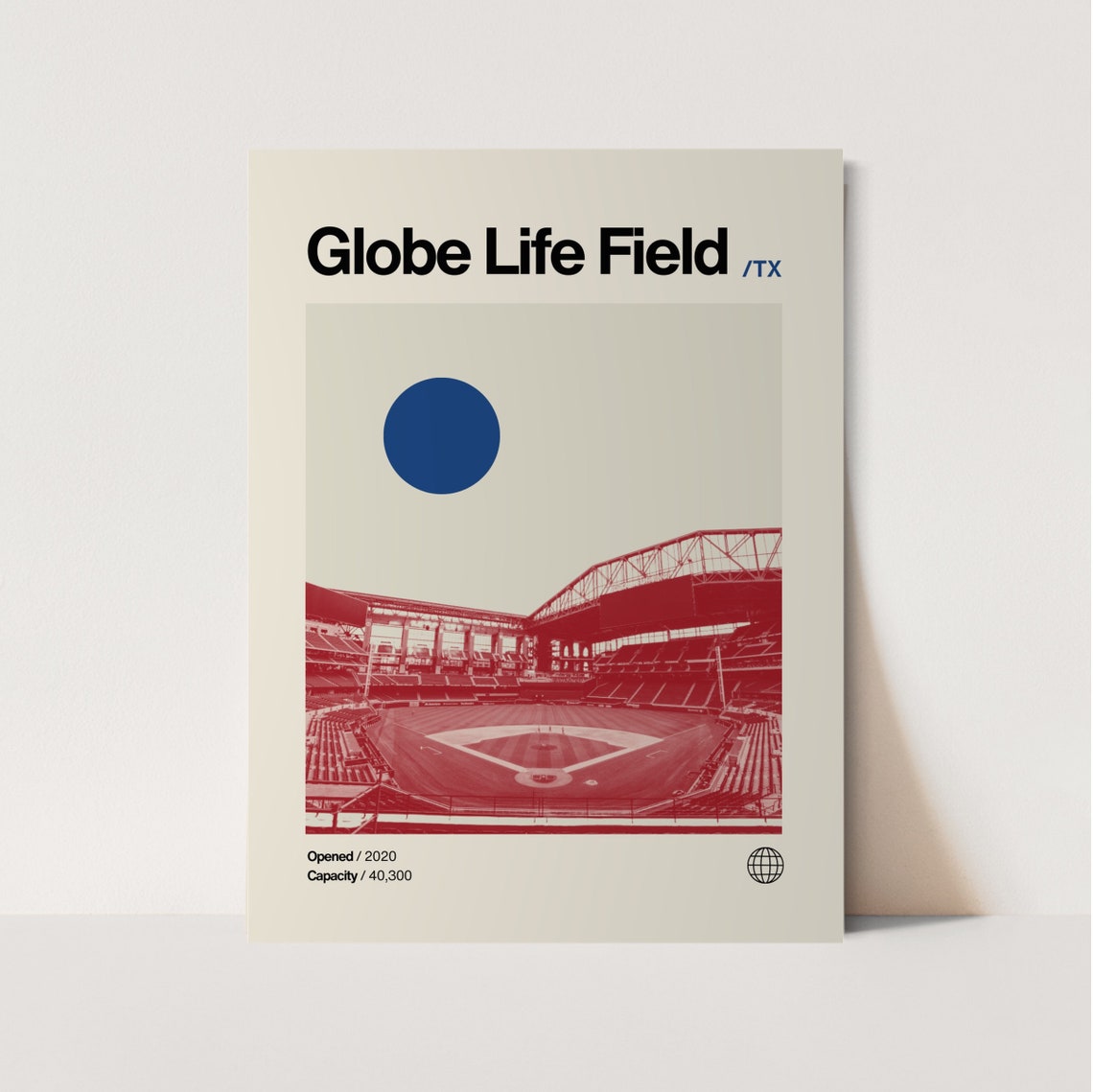 Globe Life Field Texas Rangers Stadium Red Duotone Minimalist Poster