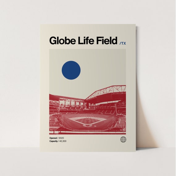 Globe Life Field Monotone Poster Rangers Poster Minimalist Helvetica Mid Century Modern Baseball Art Baseball Stadium Poster Rangers