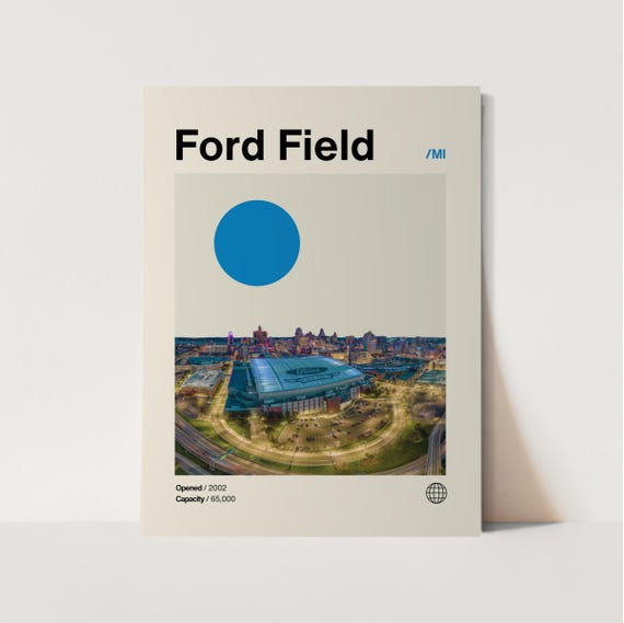 Ford Field Detroit Lions Minimalist Football Art Print
