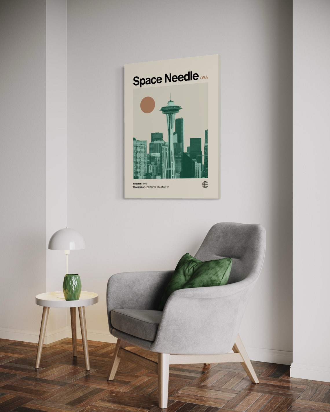 Seattle Space Needle Skyline Tower Mid Century Minimalist Poster - Image 3