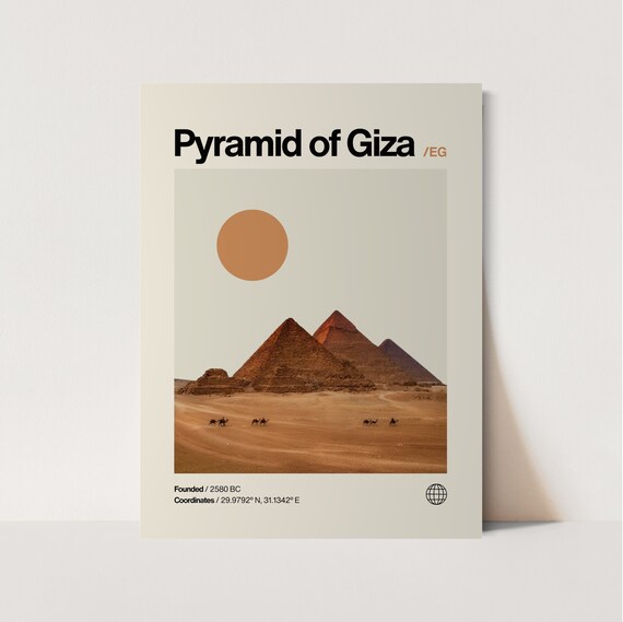 Pyramid Of Giza Poster Minimalist Helvetica Mid Century Modern Pyramid Of Giza Travel Print Pyramid Of Giza Wall Art House Art