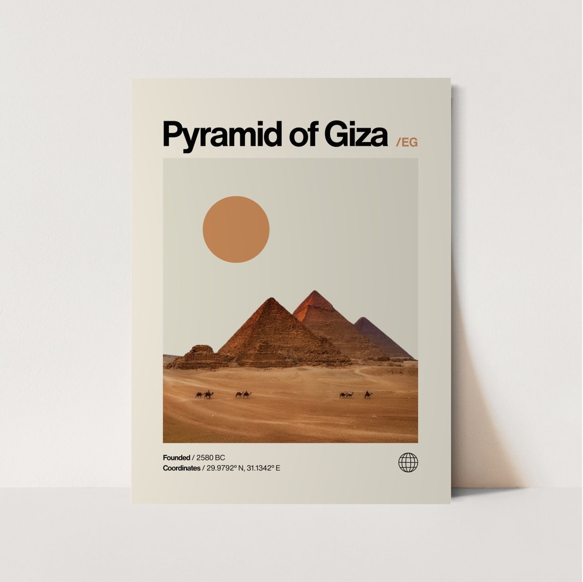 Pyramid of Giza Egypt Minimalist Mid Century Modern Desert Sun Poster