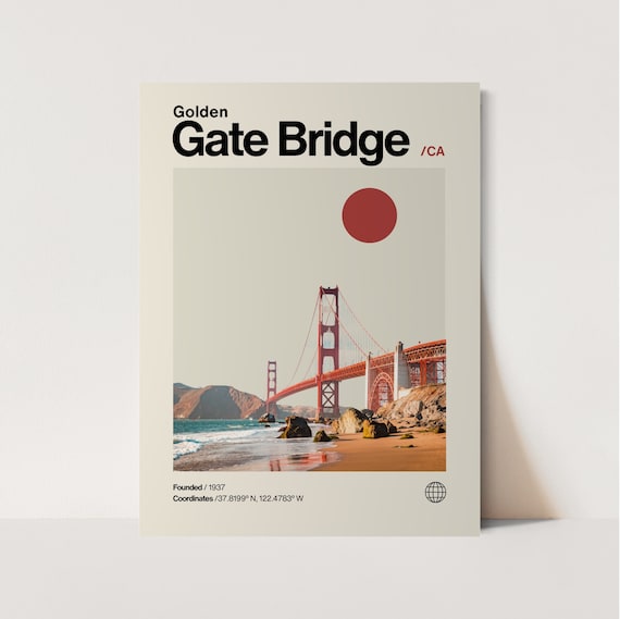 Golden Gate Bridge Minimalist Mid-Century Travel Print