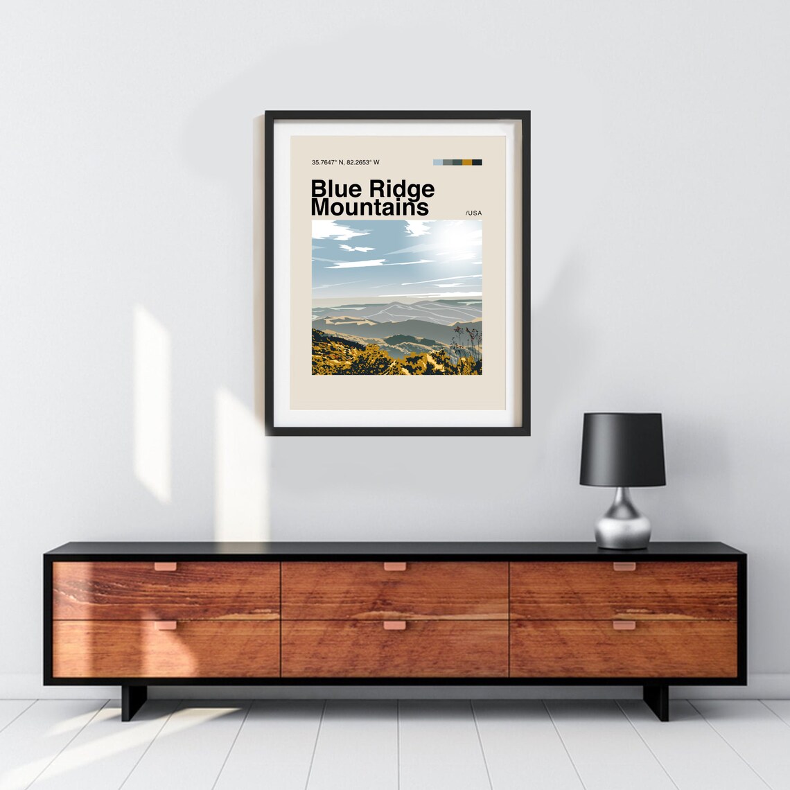 Blue Ridge Mountains Minimalist Mid-Century Art Print - Image 2
