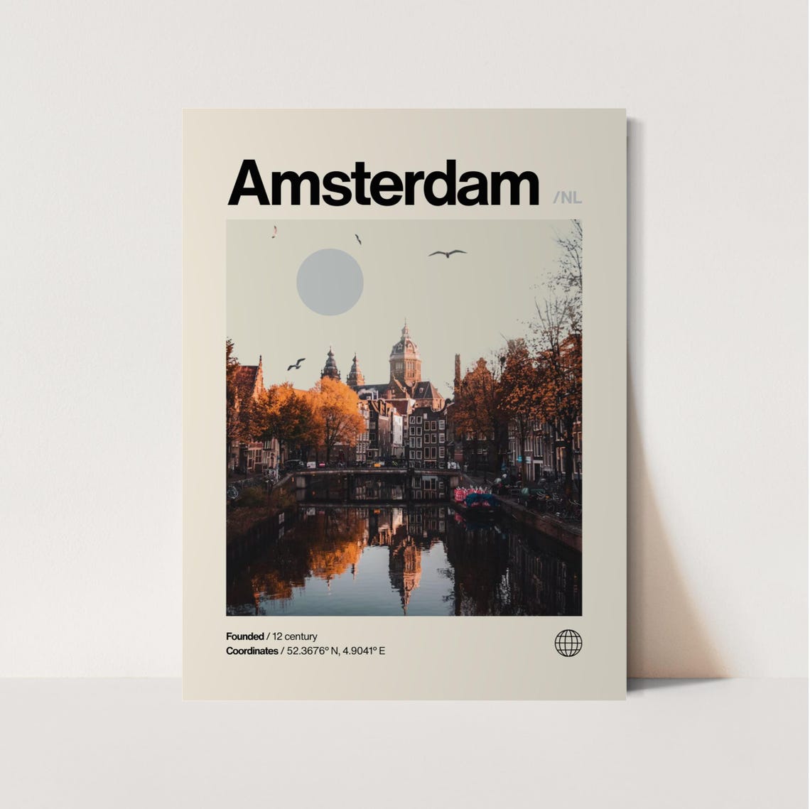 Amsterdam Netherlands Canal Sunset Historic Center Travel Poster