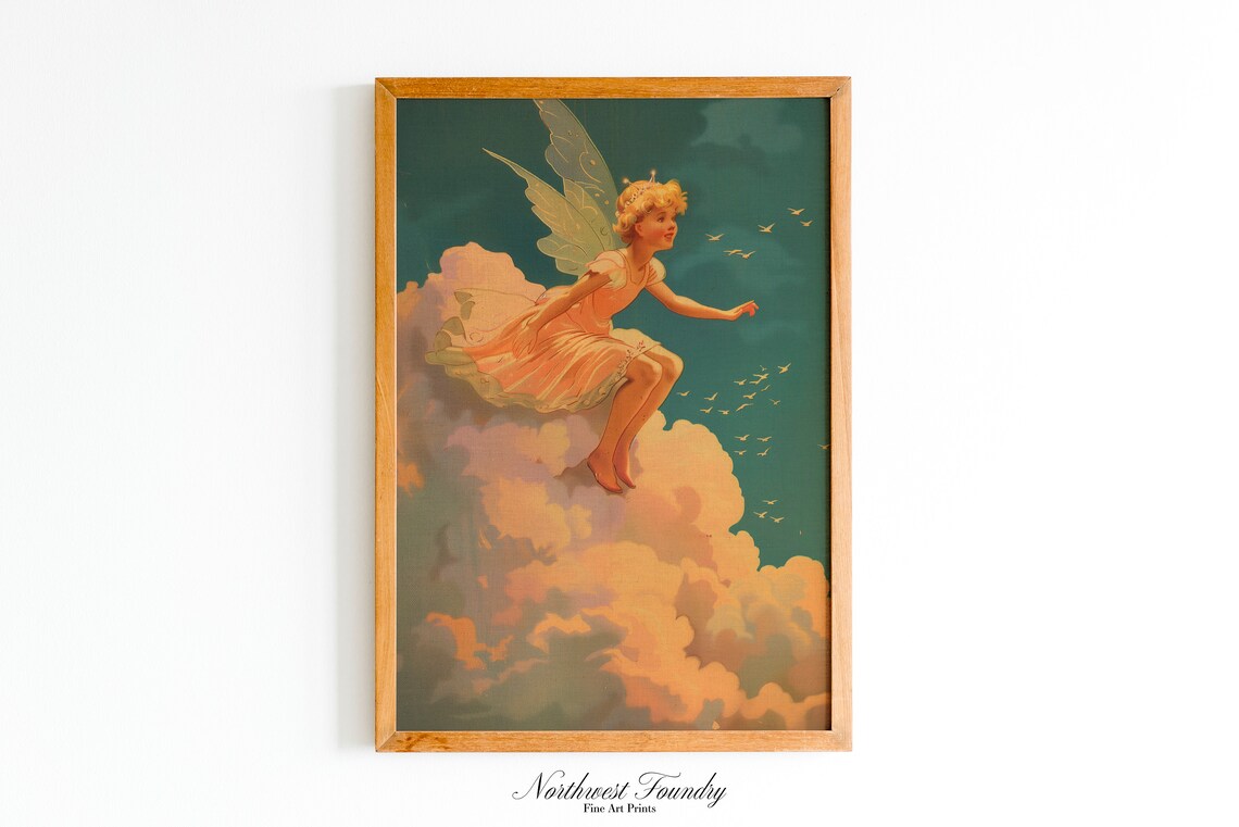 Cloud Fairy Girl Vintage Art Nouveau Illustration Enchanted Sky Poster