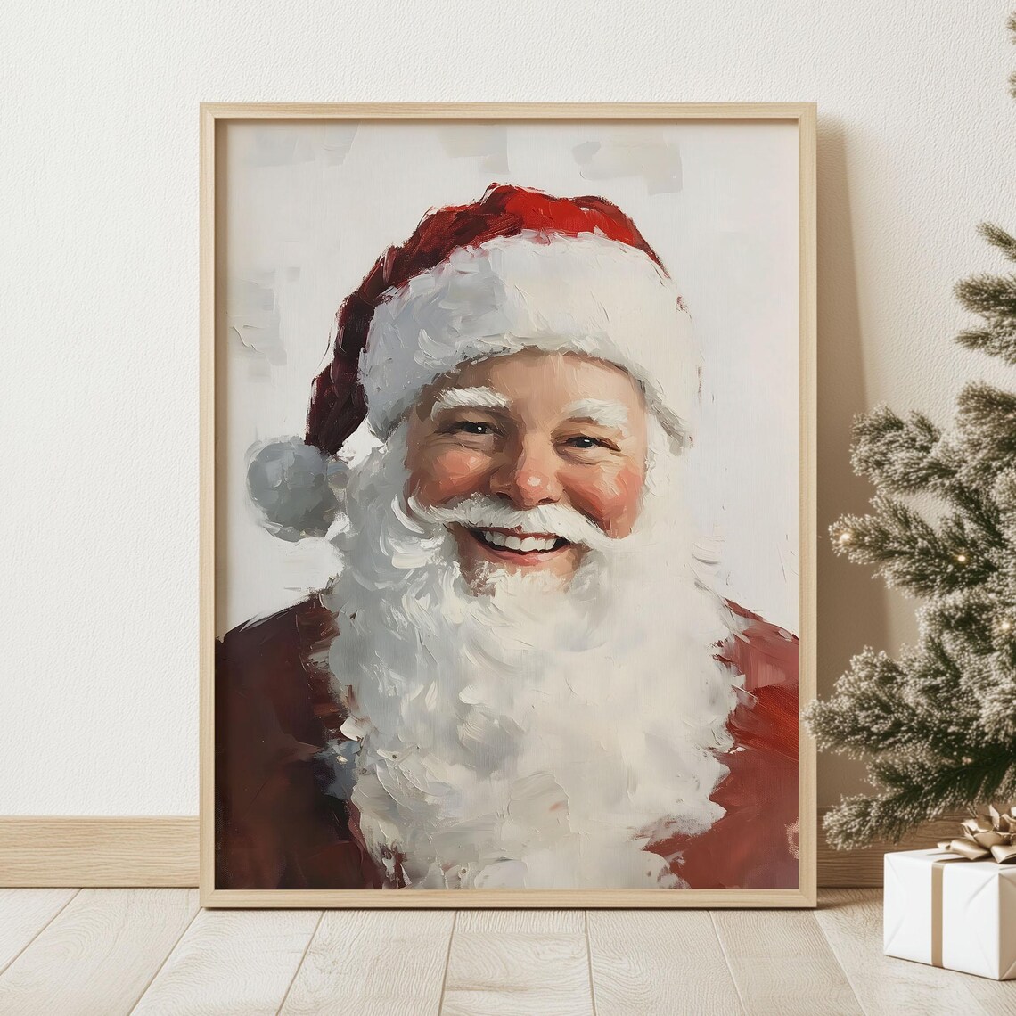 Laughing Santa Claus Portrait Bright Holiday Oil Painting Poster - Image 2