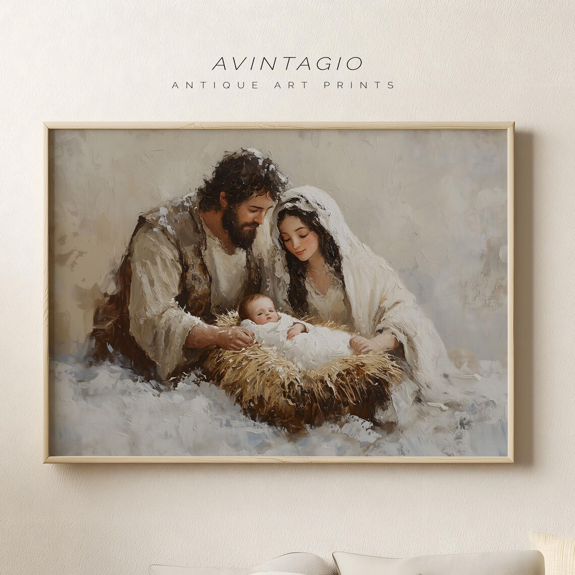 Rustic Nativity Scene Vintage Christmas Art Print