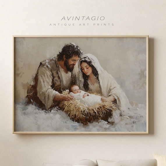 Rustic Nativity Scene Vintage Christmas Art Print