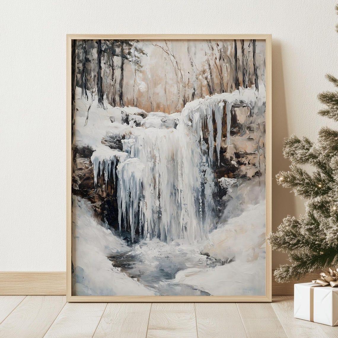 Icy Frozen Waterfall with Icicles Winter Wonderland Art Poster - Image 2