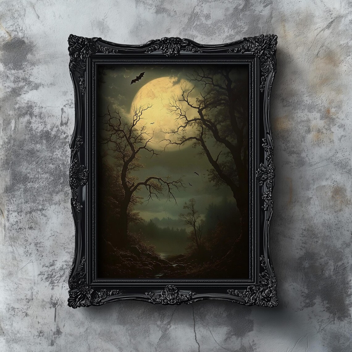 Creepy Forest Moon Vintage Gothic Moon Art Print