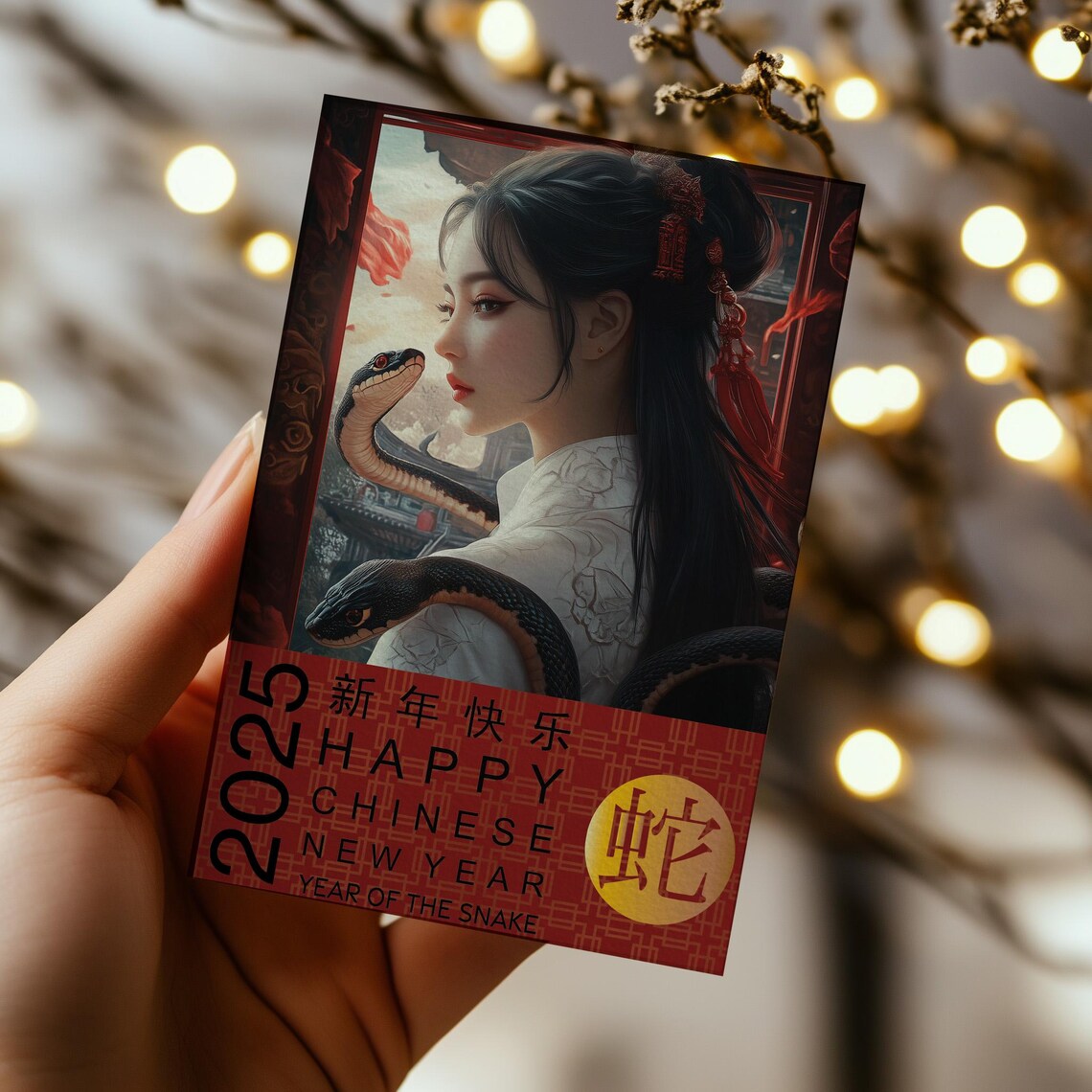 Year Of The Snake 2025 Happy Chinese New Year Red Greeting Card Poster - Image 3