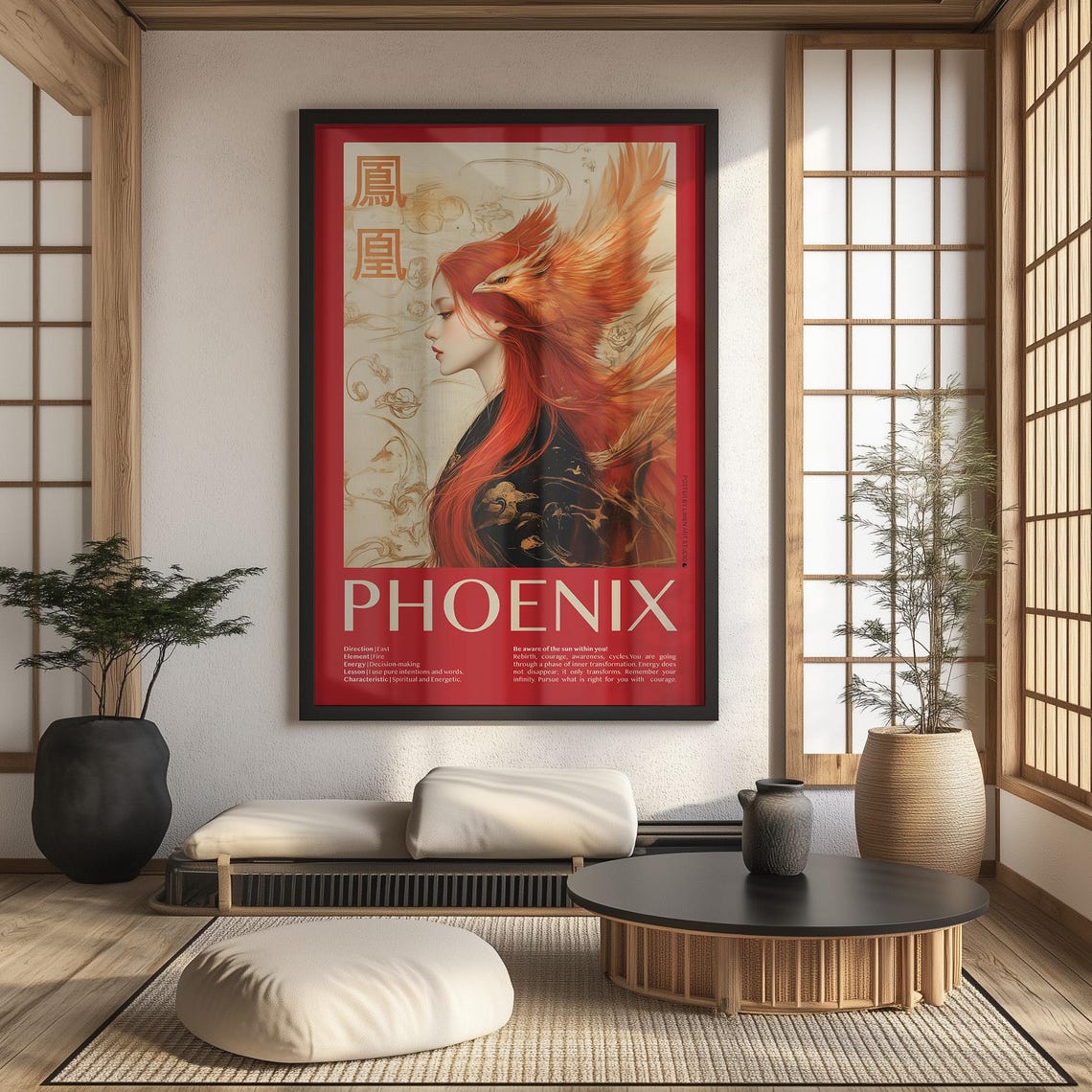 Phoenix Spirit Animal Rebirth Transformation Inspirational Red Poster - Image 3