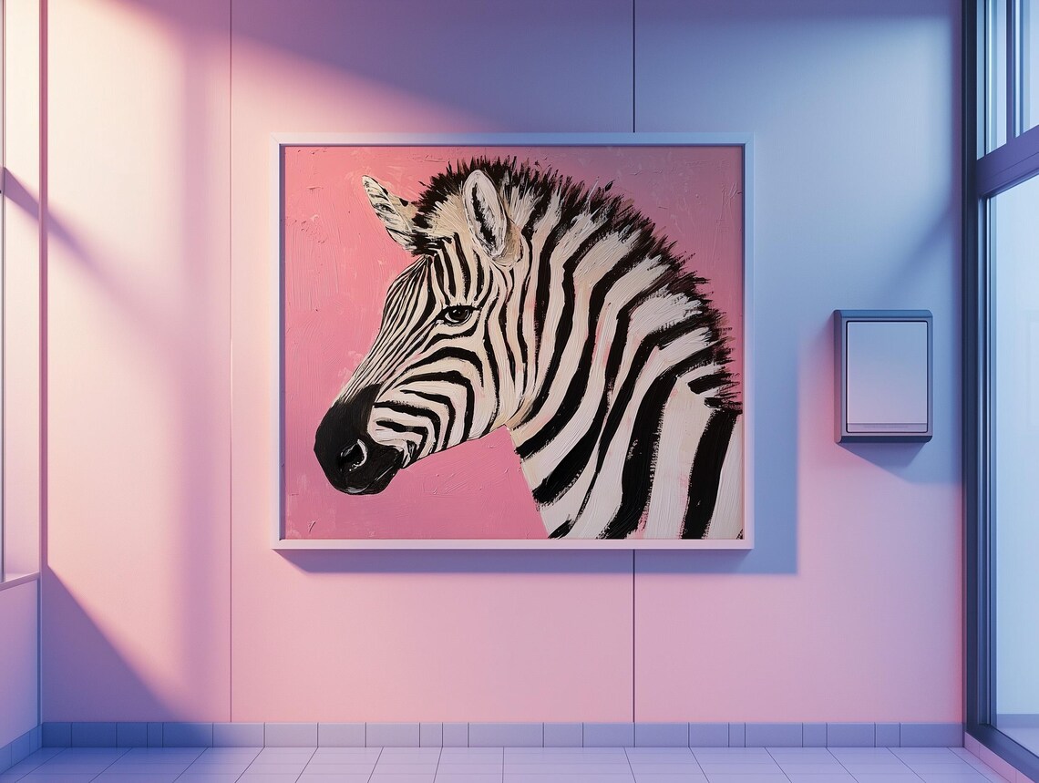 Zebra Portrait On Pink Background Whimsical Nursery Safari Wall Art - Image 3