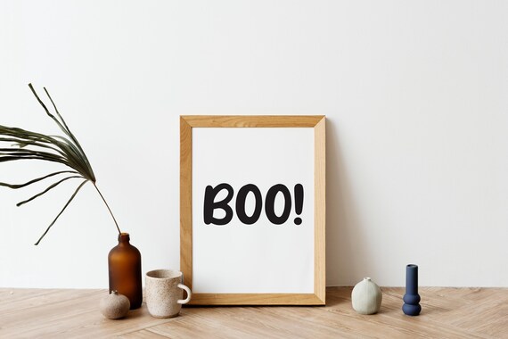 Boo Halloween Poster Minimalist Spooky Typography Cute Wall Decor Art