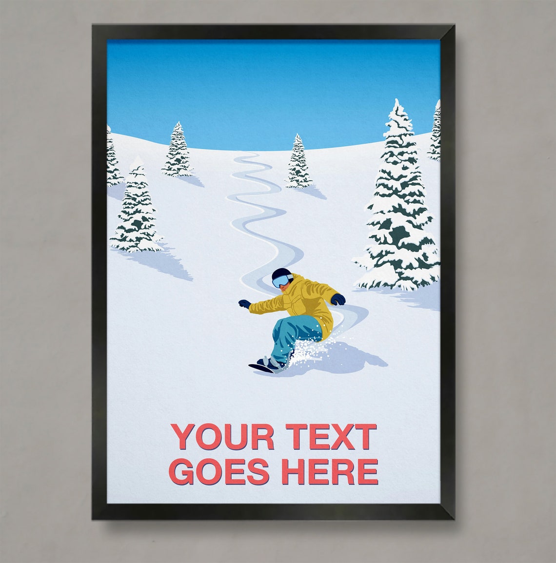 Personalised Powder Turn Snowboarder Poster Custom Text Ski Gift