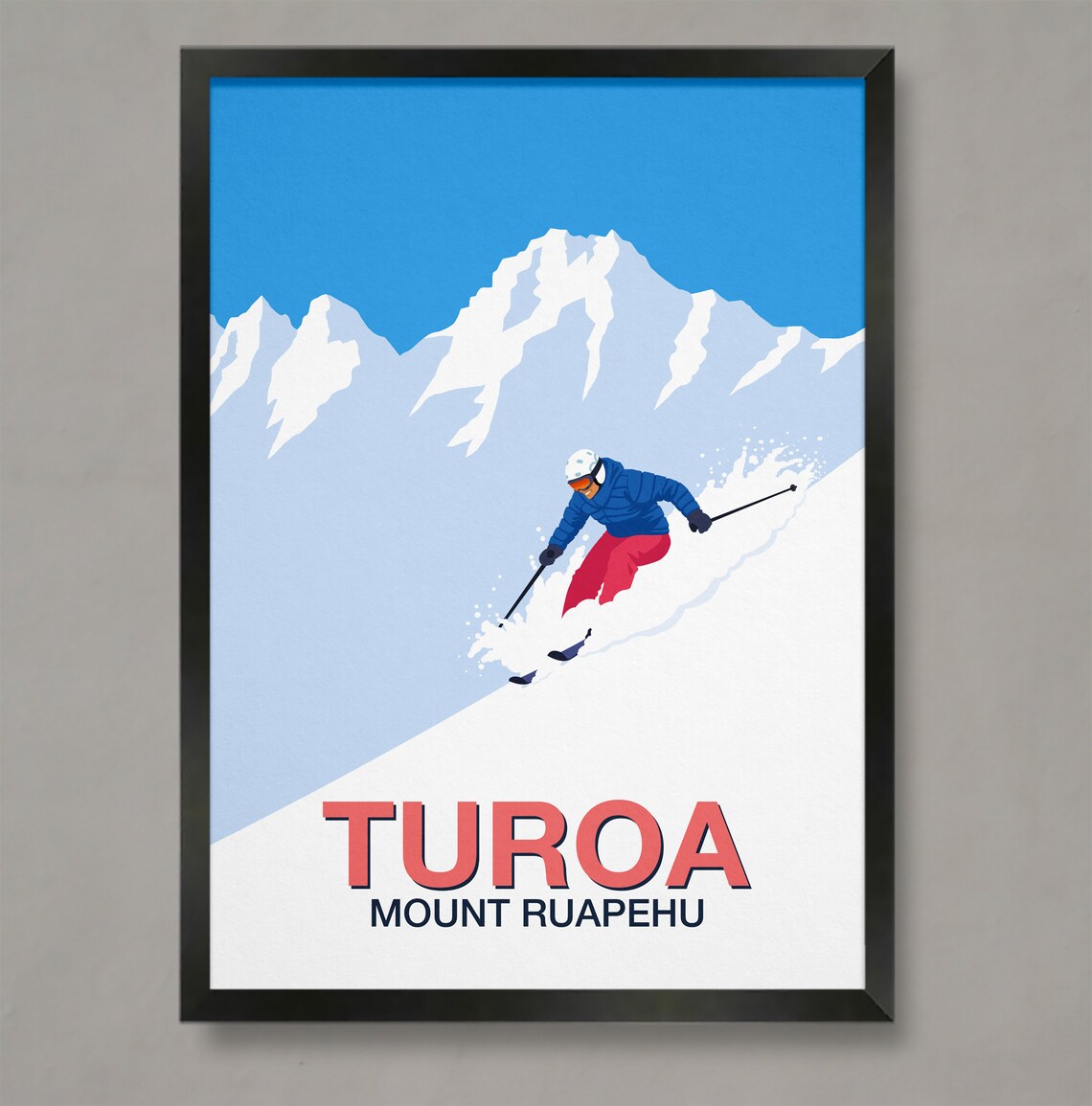 Turoa Mount Ruapehu Ski Poster New Zealand Powder Carving Art