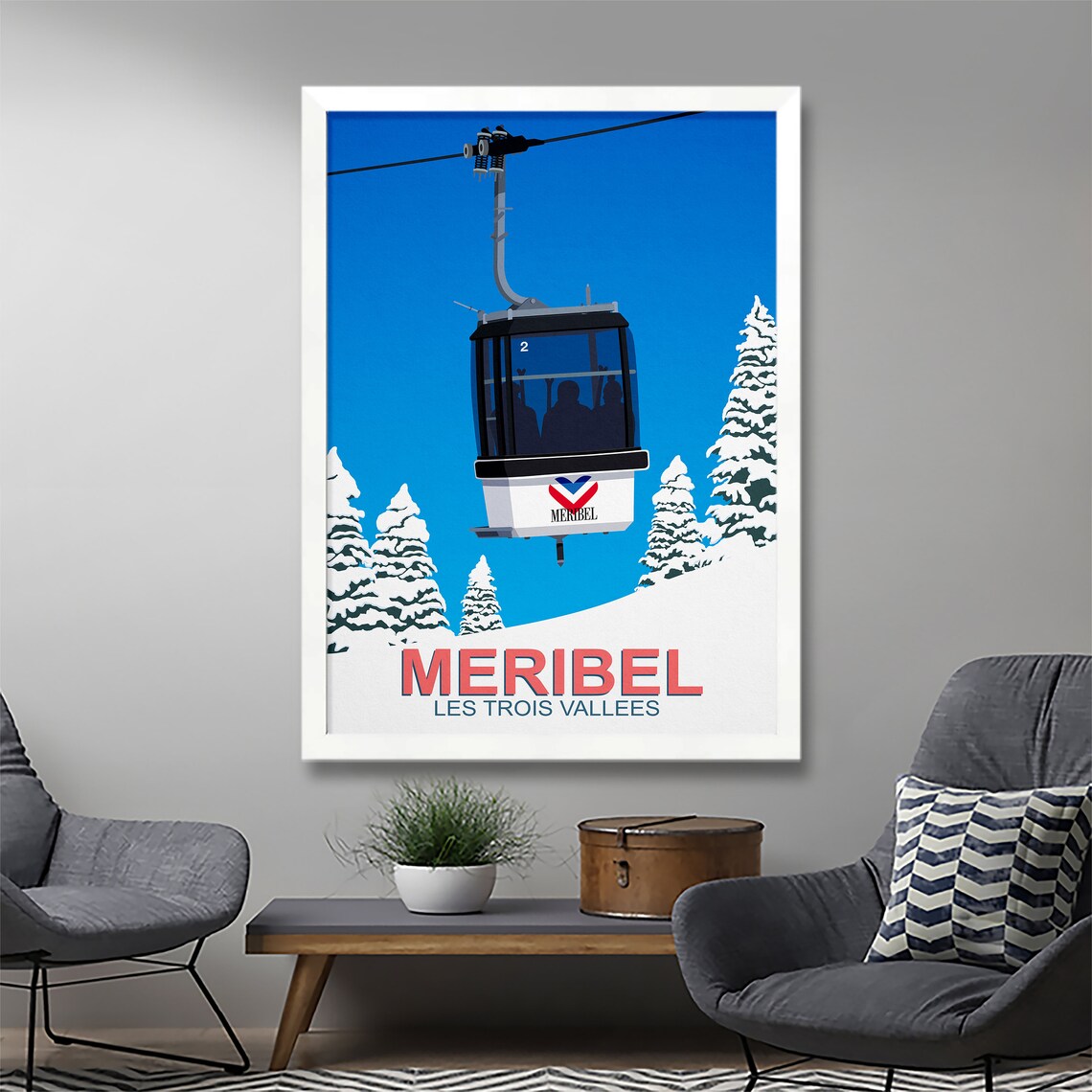 Meribel France Gondola Cable Car Les Trois Vallees Ski Travel Poster - Image 2