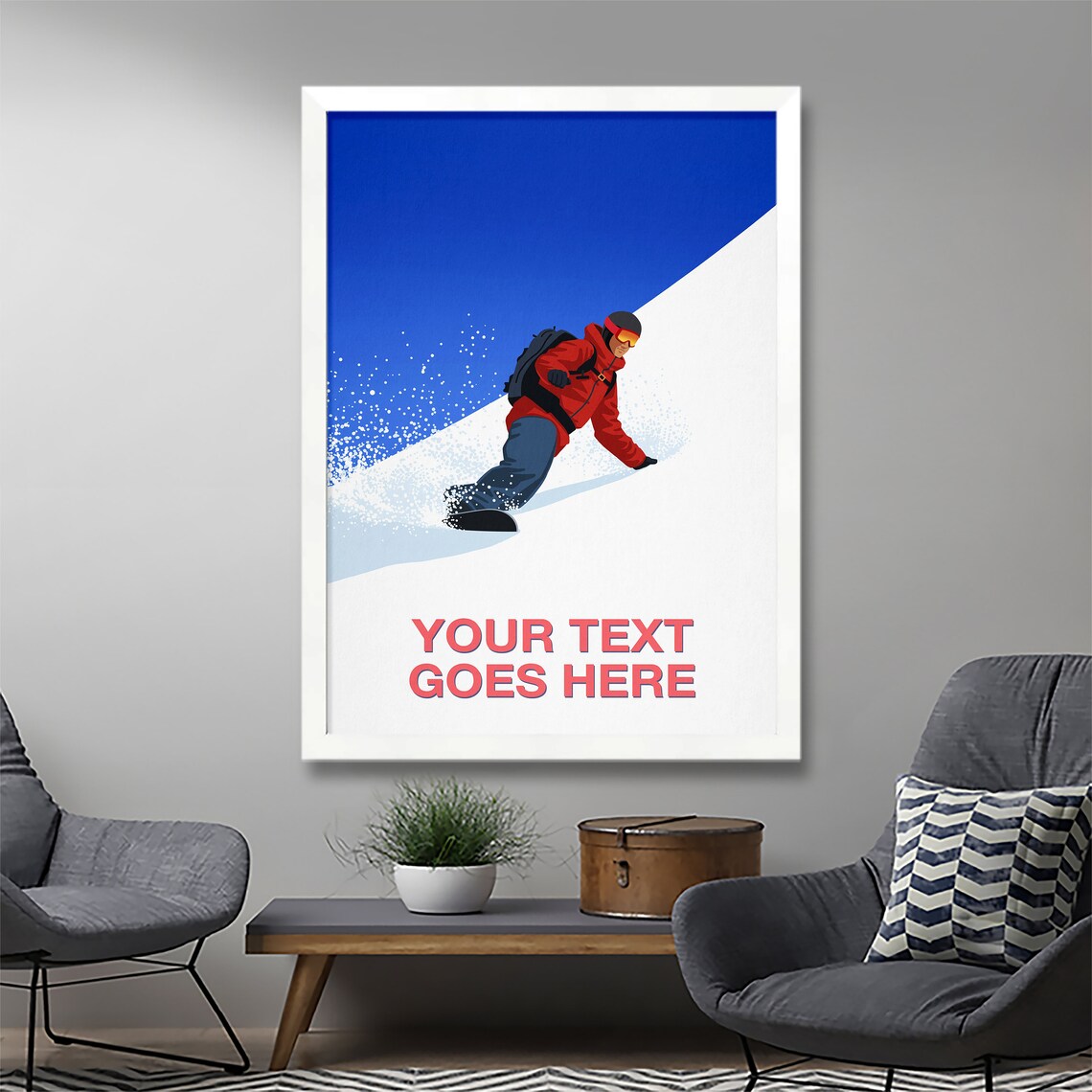 Personalised Snowboard Poster with Custom Text Steep Powder Slope Rider - Image 3