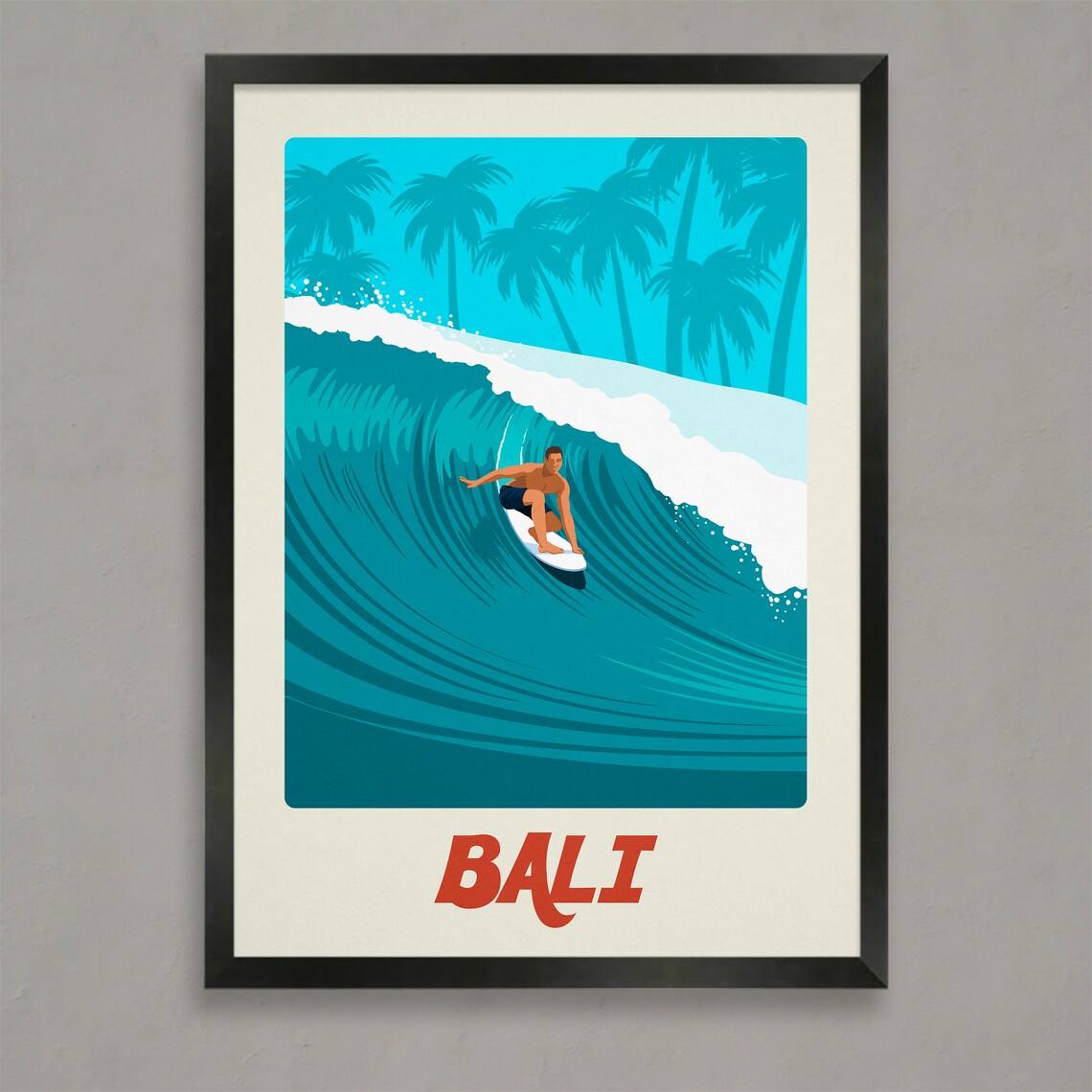 Bali Surf Vintage Travel Poster, Retro Surfing