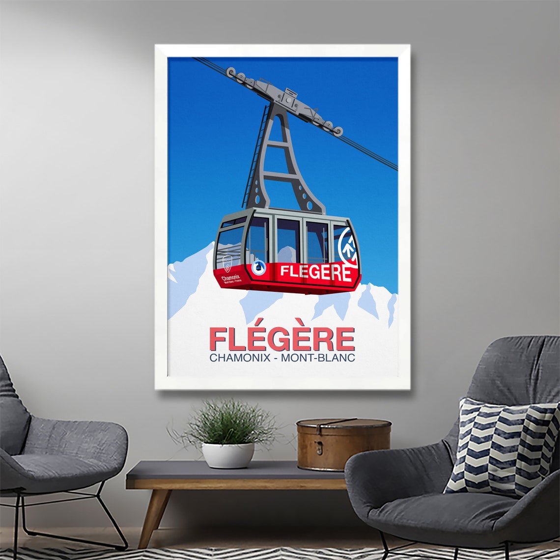 Flegere Chamonix Mont Blanc Red Gondola Cable Car Travel Poster - Image 3