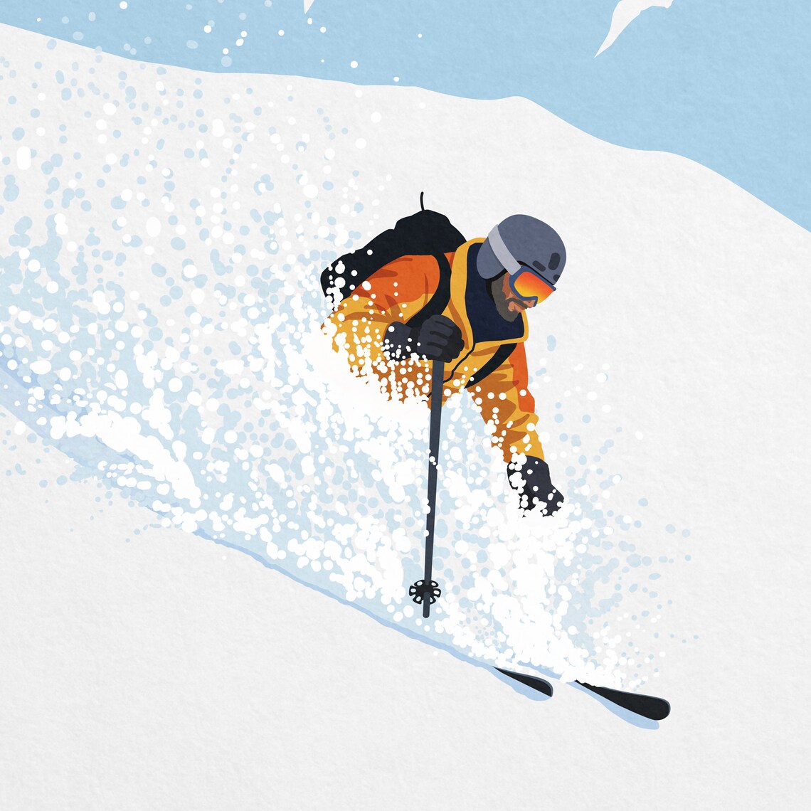 Personalised Ski Art Poster with Custom Text Powder Skier Mountain Scene - Image 2