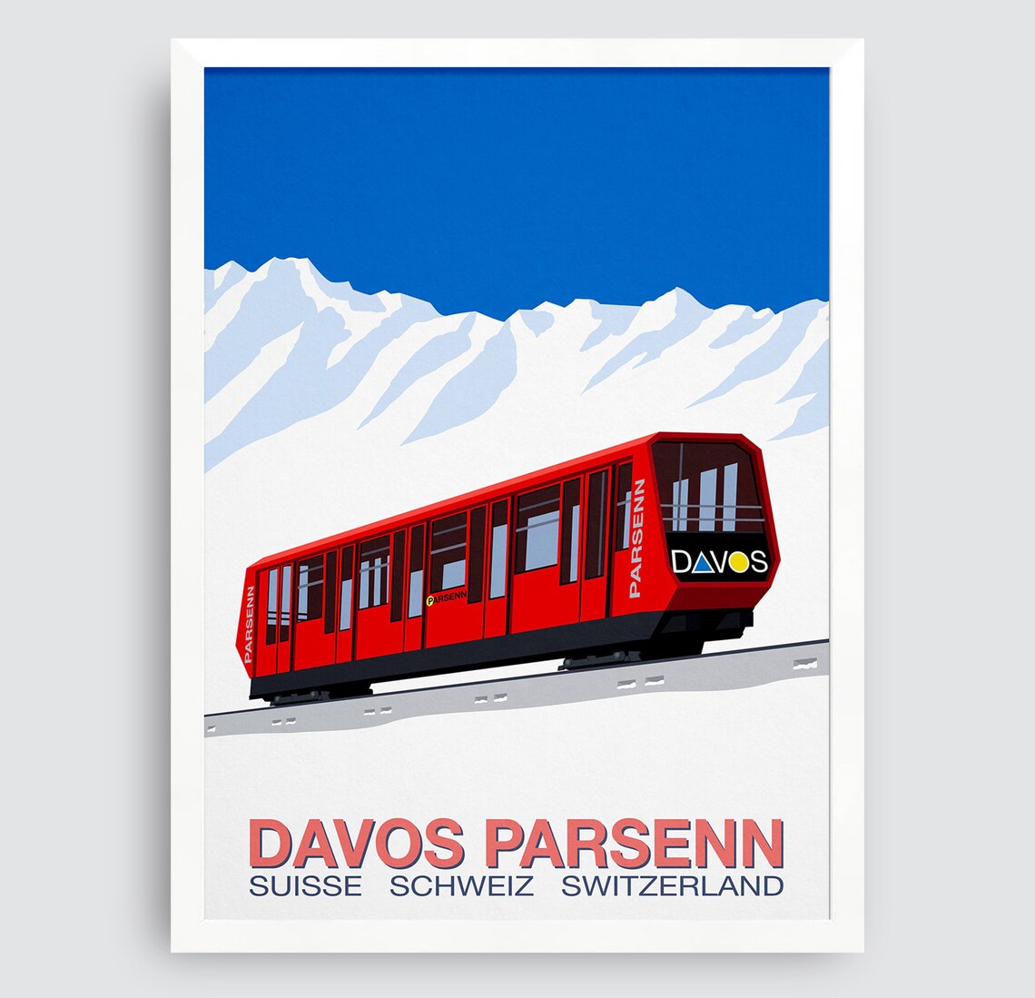 Davos Parsenn Red Mountain Train Switzerland Ski Resort Travel Poster - Image 3