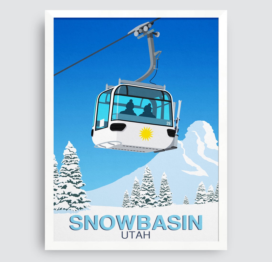 Snowbasin Utah White Gondola Cable Car Ski Resort Travel Poster - Image 3