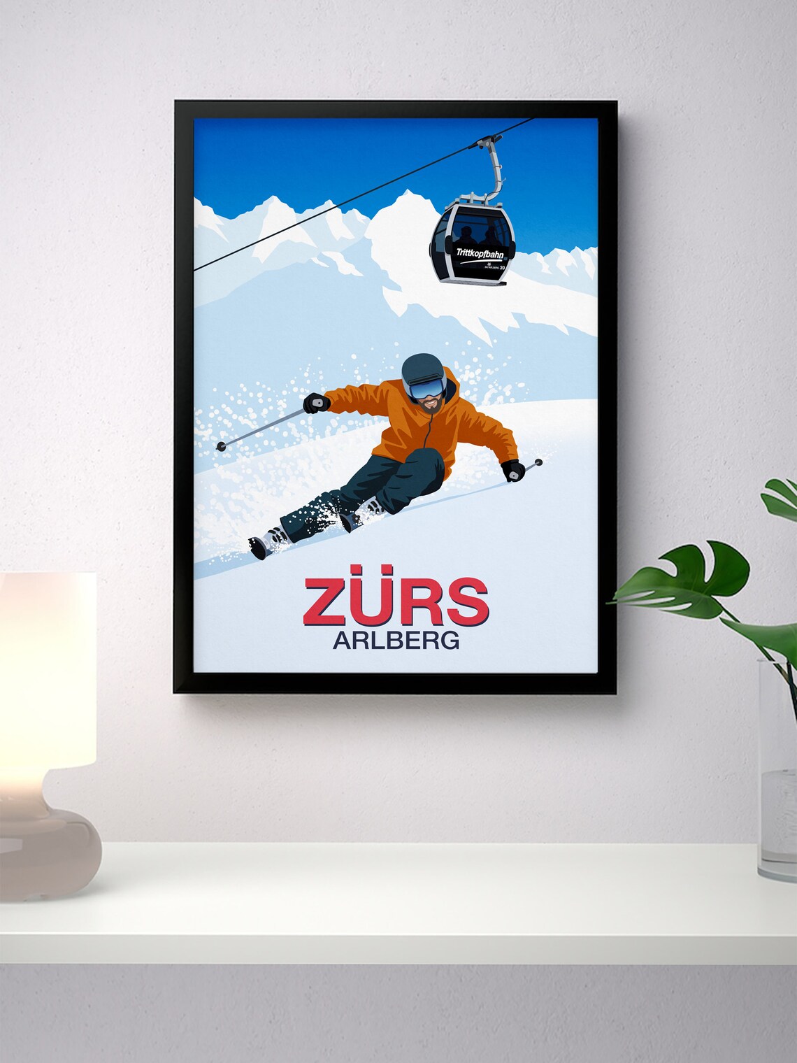 Zurs Arlberg Vintage Trittkopfbahn Gondola Alpine Ski Resort Poster - Image 4