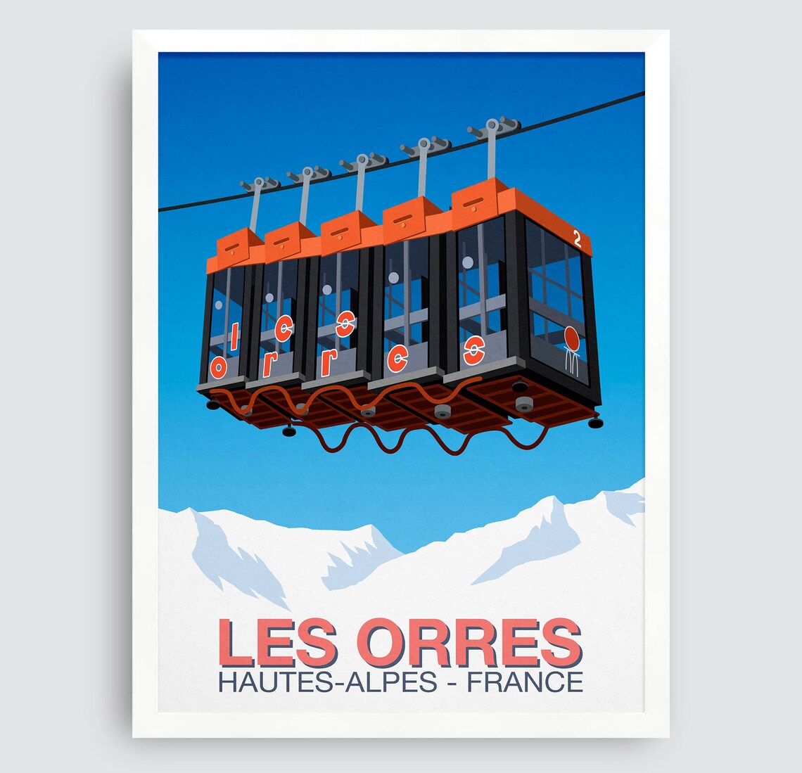 Les Orres Hautes Alpes France Orange Cable Car Retro Ski Poster - Image 3